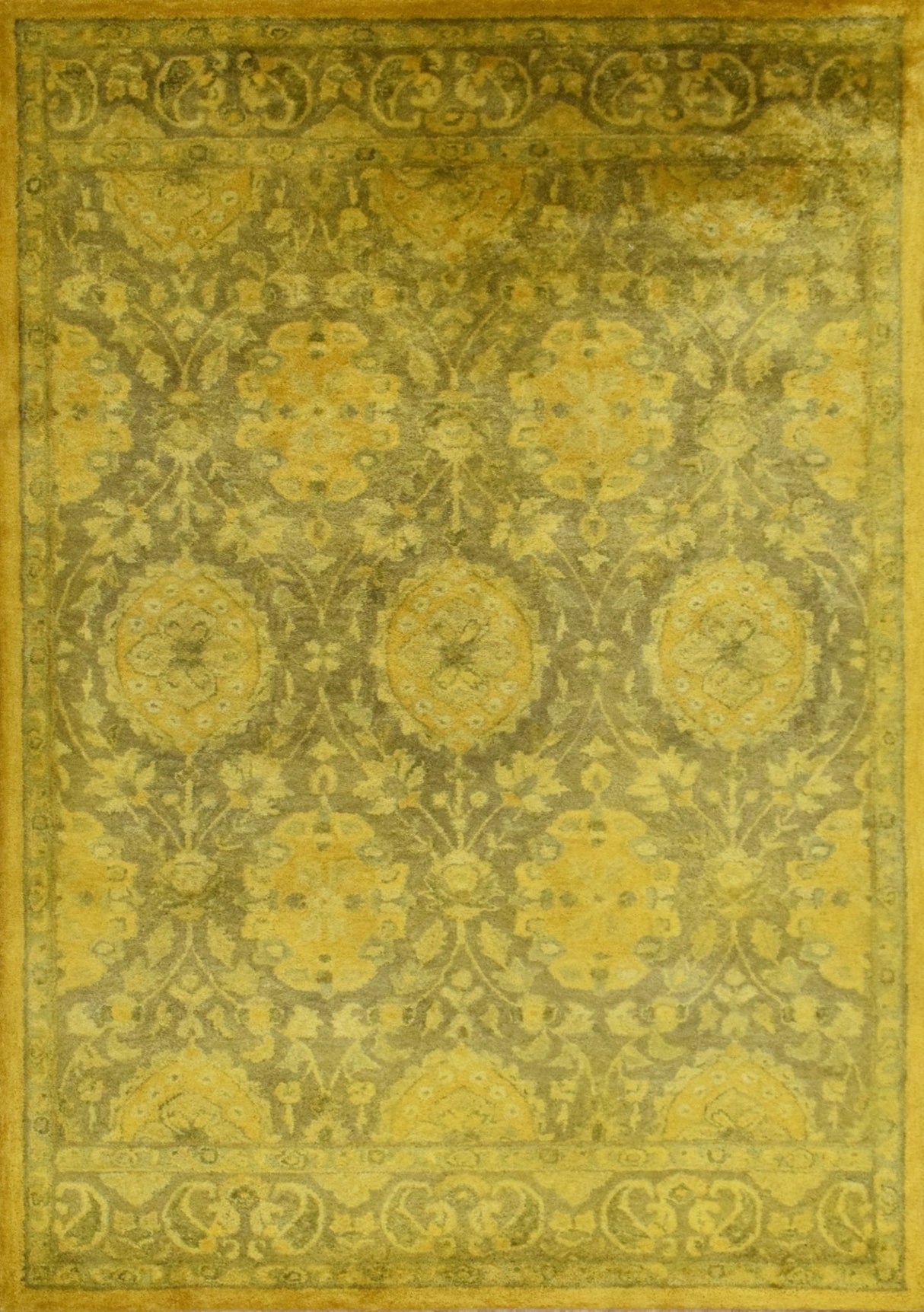 Traditional Floral Design Gold Hand Tufted Overdyed Wool Area Rug