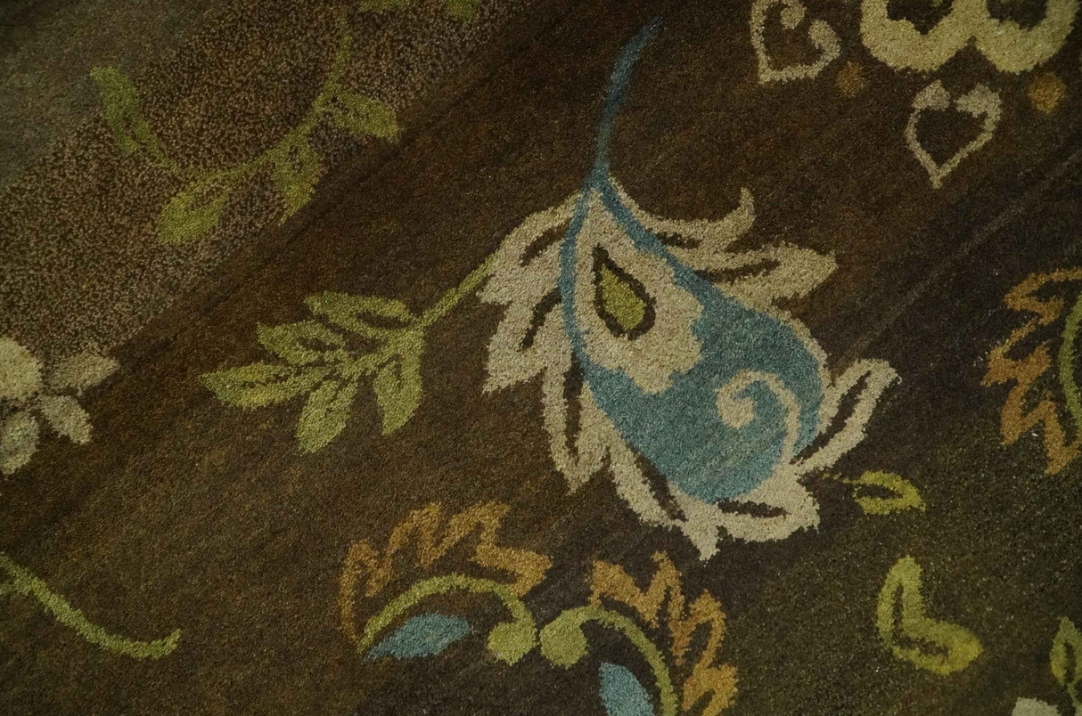 Traditional Floral Green, Beige, Brown and Teal Fine Hand knotted wool Area Rug