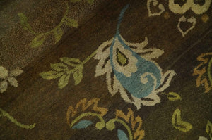 Traditional Floral Green, Beige, Brown and Teal Fine Hand knotted wool Area Rug