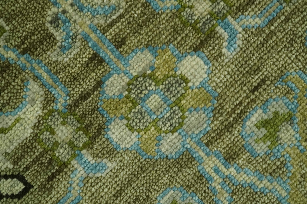 Traditional Floral Green and Aqua Hand Knotted 8x10 wool area rug