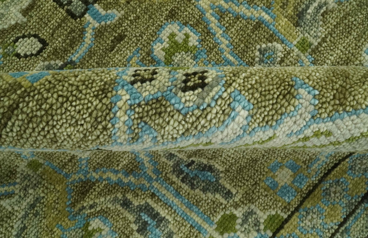 Traditional Floral Green and Aqua Hand Knotted 8x10 wool area rug