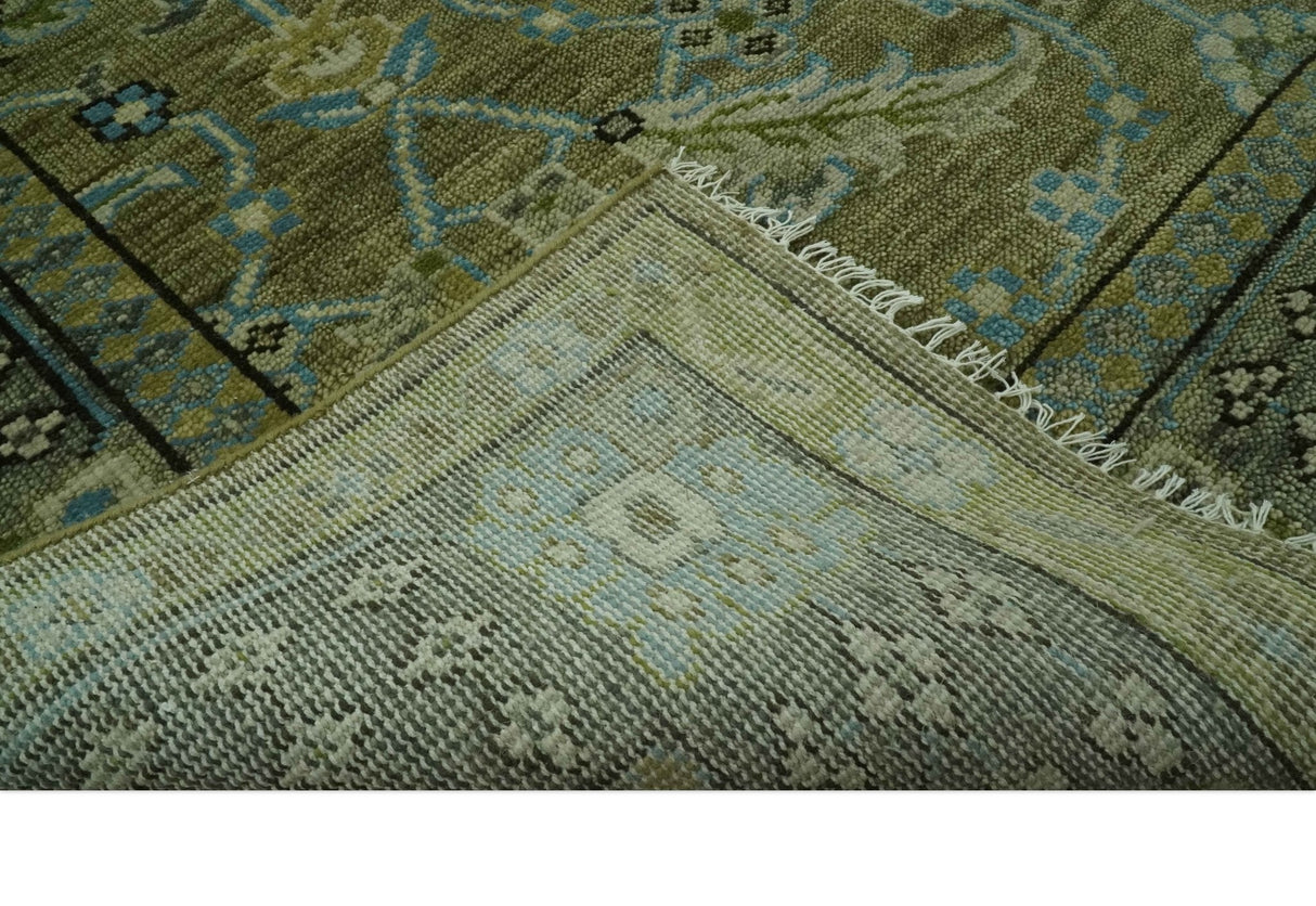 Traditional Floral Green and Aqua Hand Knotted 8x10 wool area rug