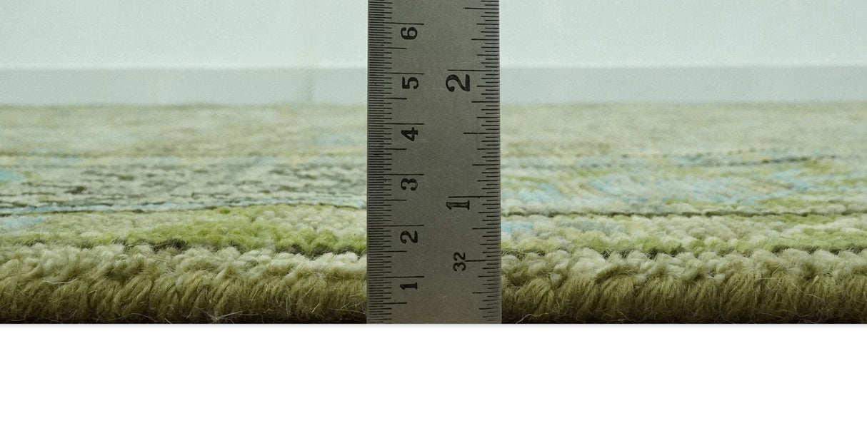 Traditional Floral Green and Aqua Hand Knotted 8x10 wool area rug
