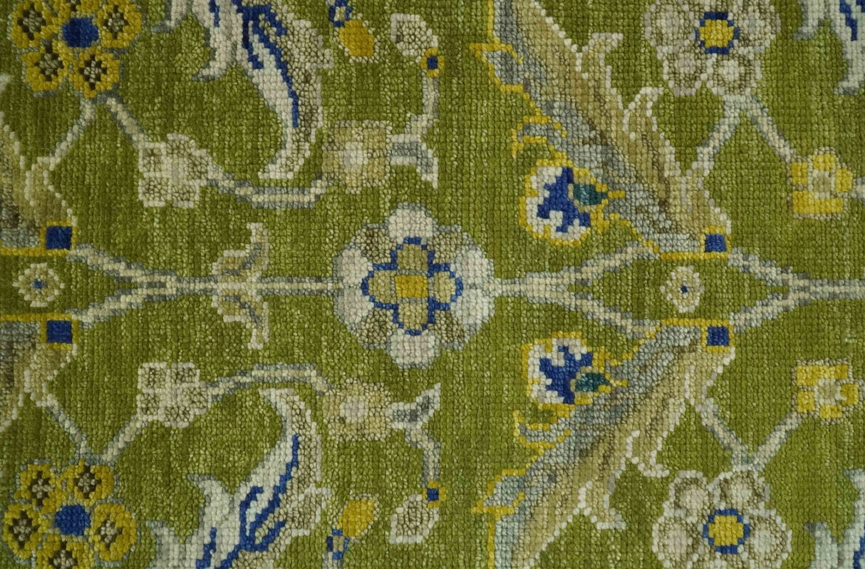 Traditional Floral Green and Blue Hand Knotted 8x10 wool area rug