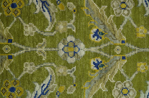Traditional Floral Green and Blue Hand Knotted 8x10 wool area rug