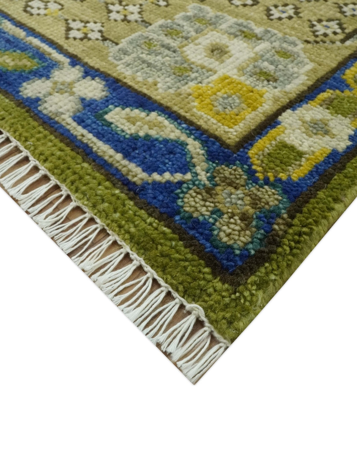 Traditional Floral Green and Blue Hand Knotted 8x10 wool area rug