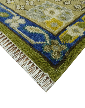 Traditional Floral Green and Blue Hand Knotted 8x10 wool area rug
