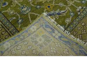 Traditional Floral Green and Blue Hand Knotted 8x10 wool area rug