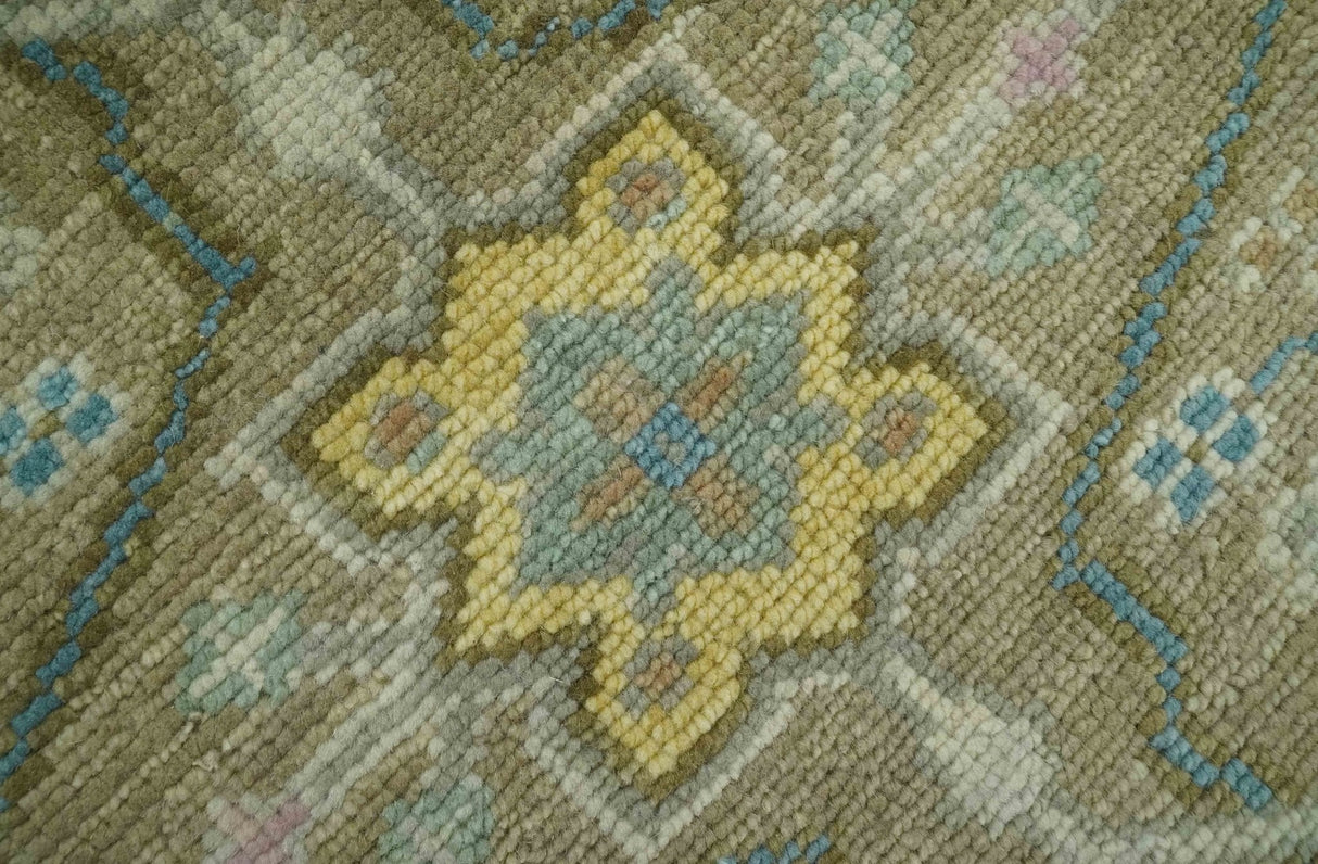 Traditional Floral Olive and Ivory 8x10 Hand Knotted Oriental Oushak wool area rug