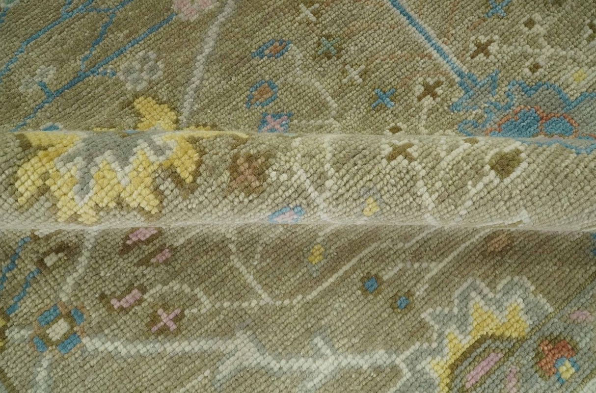 Traditional Floral Olive and Ivory 8x10 Hand Knotted Oriental Oushak wool area rug