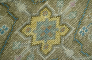 Traditional Floral Olive and Ivory Hand Knotted Oriental Oushak Custom Made wool area rug
