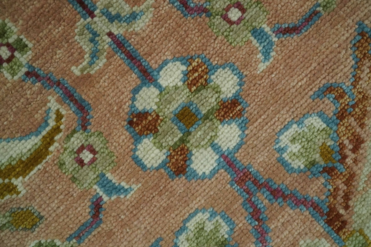 Traditional Floral Peach and Green Hand Knotted 8x10 wool area rug