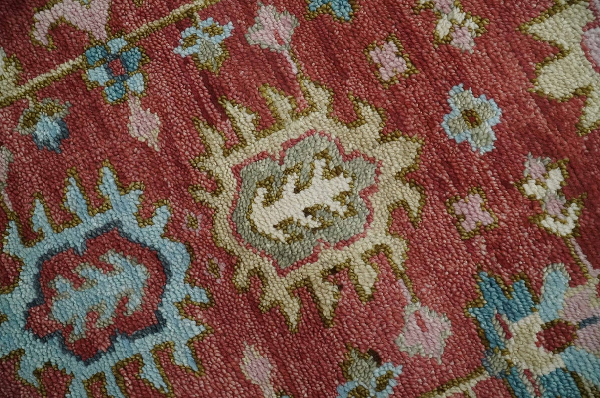 Traditional Floral Rust, Beige and Teal Hand knotted 8x10 Oushak wool Area Rug