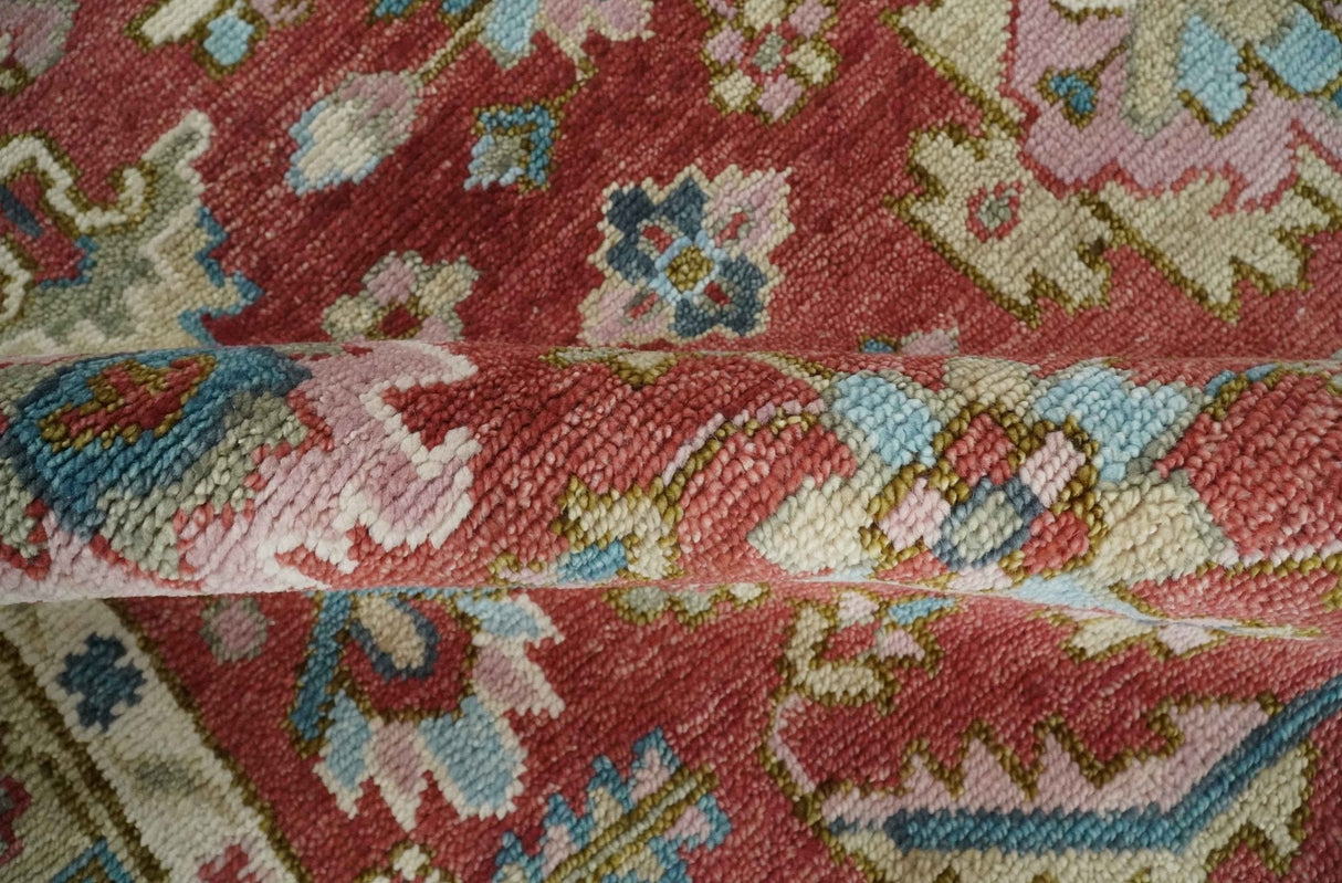 Traditional Floral Rust, Beige and Teal Hand knotted 8x10 Oushak wool Area Rug