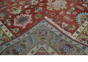 Traditional Floral Rust, Beige and Teal Hand knotted 8x10 Oushak wool Area Rug