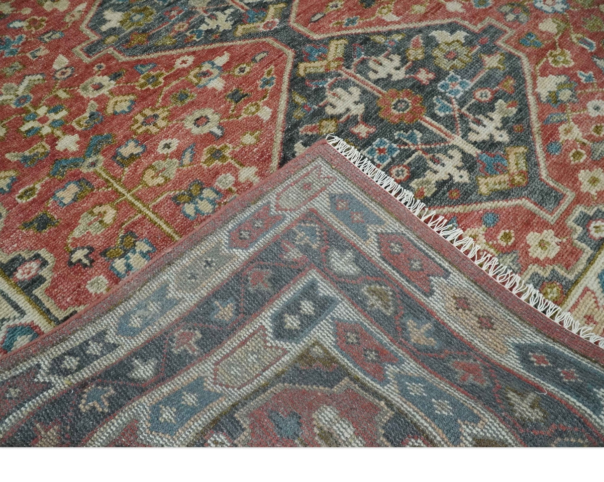 Traditional Floral Rust, Charcoal and Ivory Hand knotted 8x10 wool Area Rug