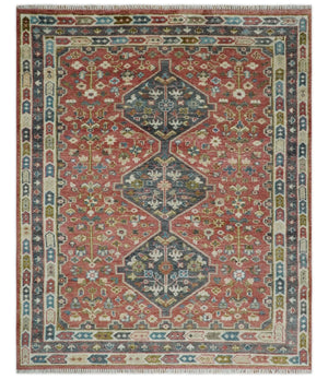 Traditional Floral Rust, Charcoal and Ivory Hand knotted Custom Made wool Area Rug