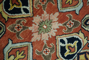 Traditional Floral Rust, Ivory and Blue Fine Hand Knotted 9x12 wool area rug