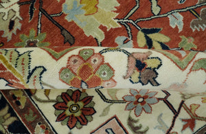 Traditional Floral Rust, Ivory and Blue Fine Hand Knotted 9x12 wool area rug