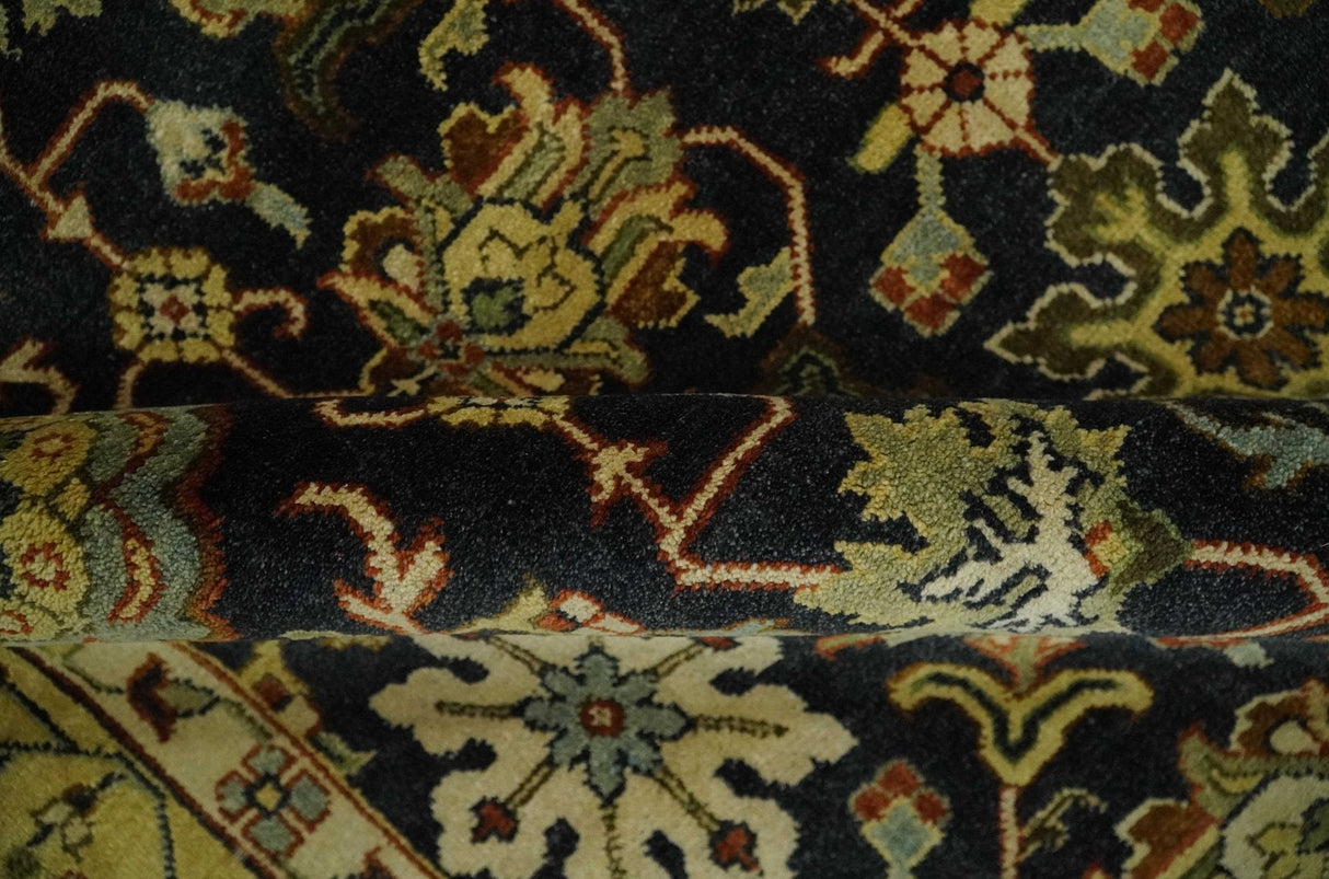 Traditional Floral Vintage Style Black and Olive Hand knotted 8x10 wool area Rug