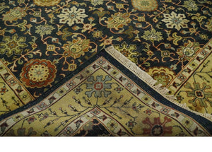 Traditional Floral Vintage Style Black and Olive Hand knotted 8x10 wool area Rug