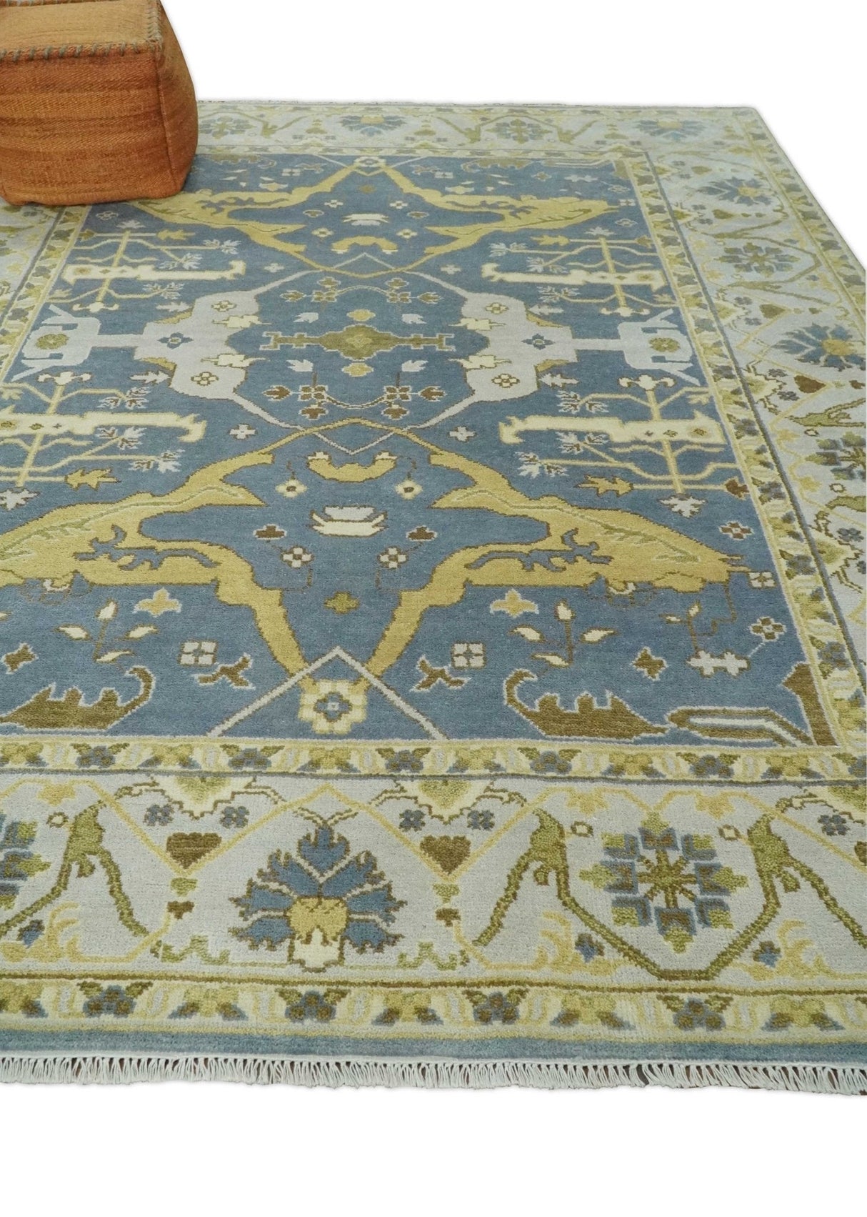 Traditional Hand Knotted 8x10 Oriental Oushak Silver, Ivory and Beige Wool Area Rug | TRDCP1168810