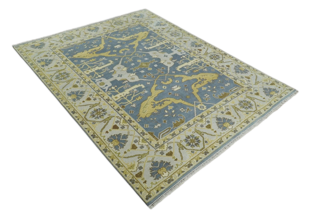 Traditional Hand Knotted 8x10 Oriental Oushak Silver, Ivory and Beige Wool Area Rug | TRDCP1168810