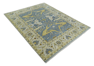 Traditional Hand Knotted 8x10 Oriental Oushak Silver, Ivory and Beige Wool Area Rug | TRDCP1168810