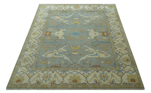 Traditional Hand Knotted Silver and Ivory 8x10 Oriental Oushak wool area rug