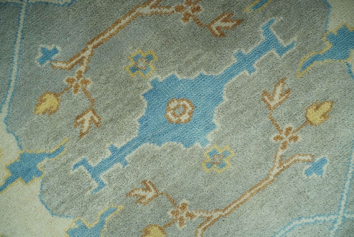 Traditional Hand Knotted Silver and Ivory 8x10 Oriental Oushak wool area rug