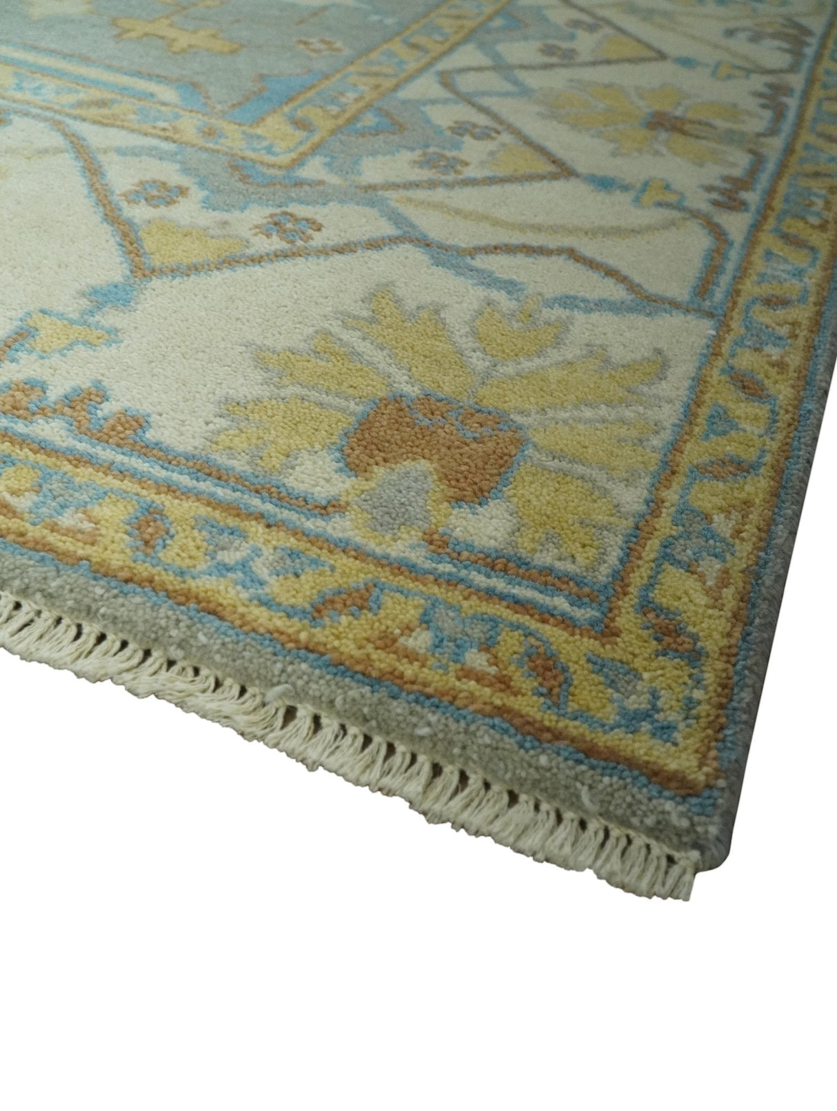 Traditional Hand Knotted Silver and Ivory 8x10 Oriental Oushak wool area rug