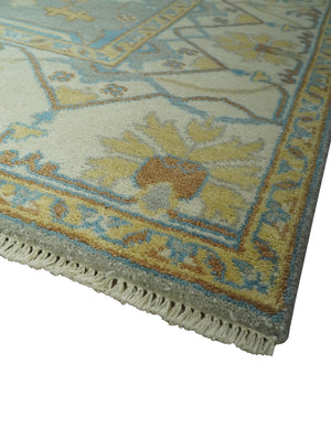 Traditional Hand Knotted Silver and Ivory 8x10 Oriental Oushak wool area rug