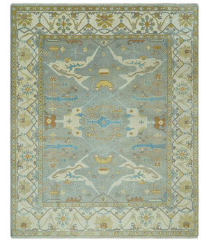 Traditional Hand Knotted Silver and Ivory 8x10 Oriental Oushak wool area rug