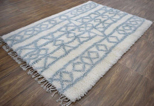 Traditional Hand Made Moroccan Design Wool Light Blue Moroccan Rug