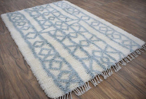 Traditional Hand Made Moroccan Design Wool Light Blue Moroccan Rug