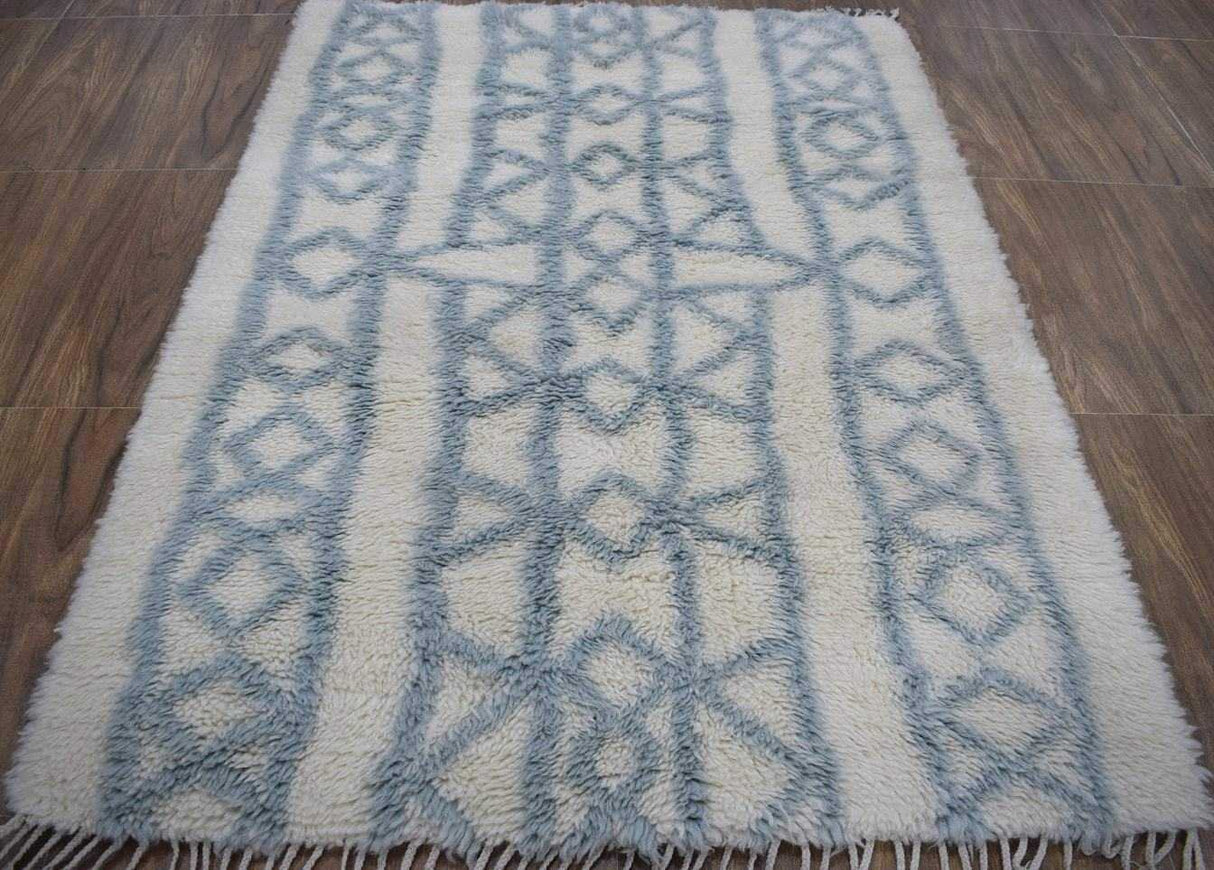 Traditional Hand Made Moroccan Design Wool Light Blue Moroccan Rug