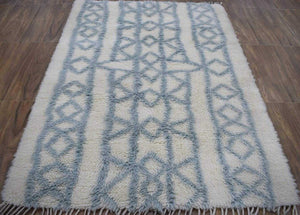 Traditional Hand Made Moroccan Design Wool Light Blue Moroccan Rug