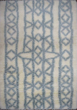 Traditional Hand Made Moroccan Design Wool Light Blue Moroccan Rug