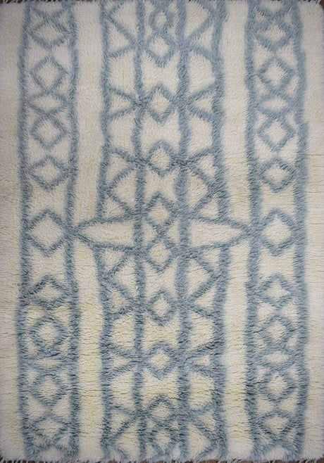Traditional Hand Made Moroccan Design Wool Light Blue Moroccan Rug