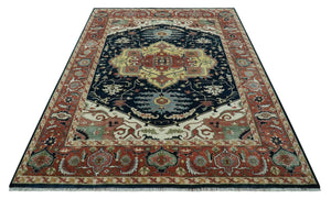 Traditional Heriz Blue, Beige and Rust Fine Hand Knotted 9x12 wool area rug