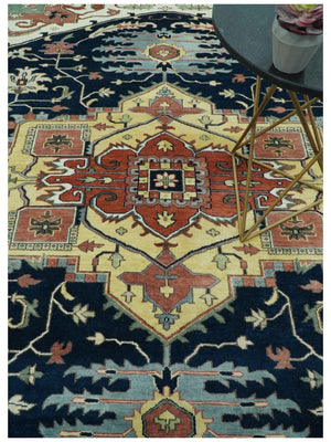 Traditional Heriz Blue, Beige and Rust Fine Hand Knotted 9x12 wool area rug