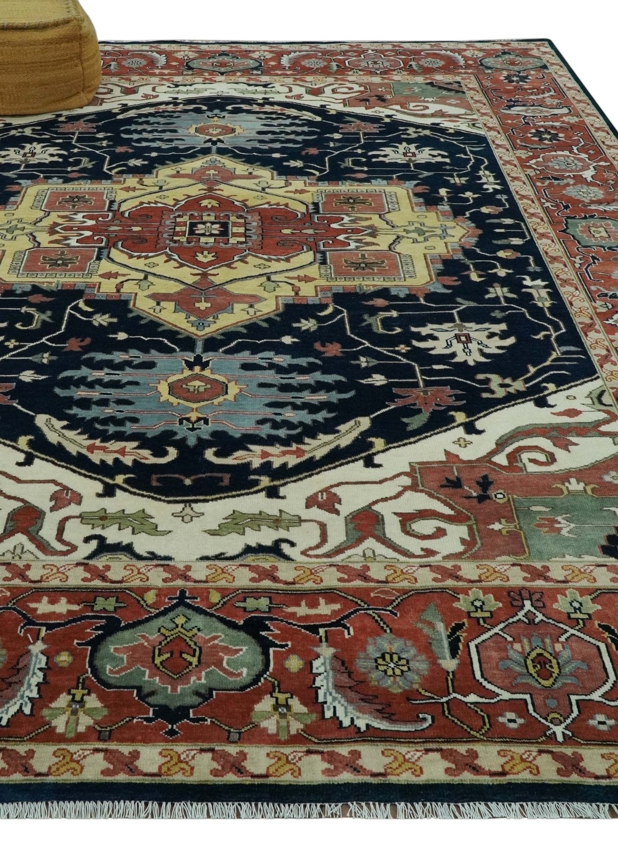 Traditional Heriz Blue, Beige and Rust Fine Hand Knotted 9x12 wool area rug