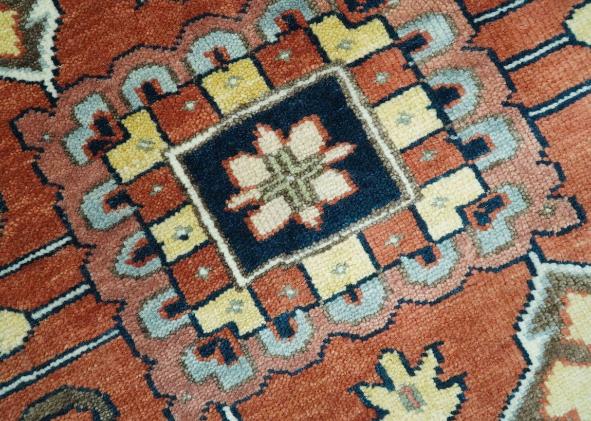 Traditional Heriz Blue, Beige and Rust Fine Hand Knotted 9x12 wool area rug