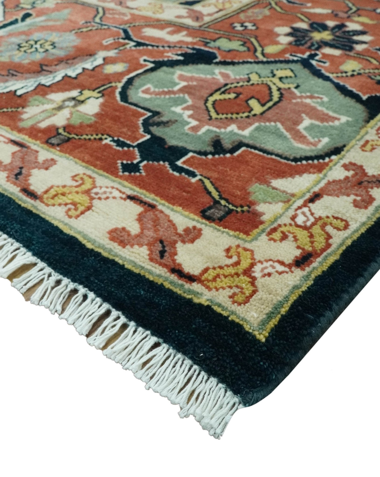 Traditional Heriz Blue, Beige and Rust Fine Hand Knotted 9x12 wool area rug