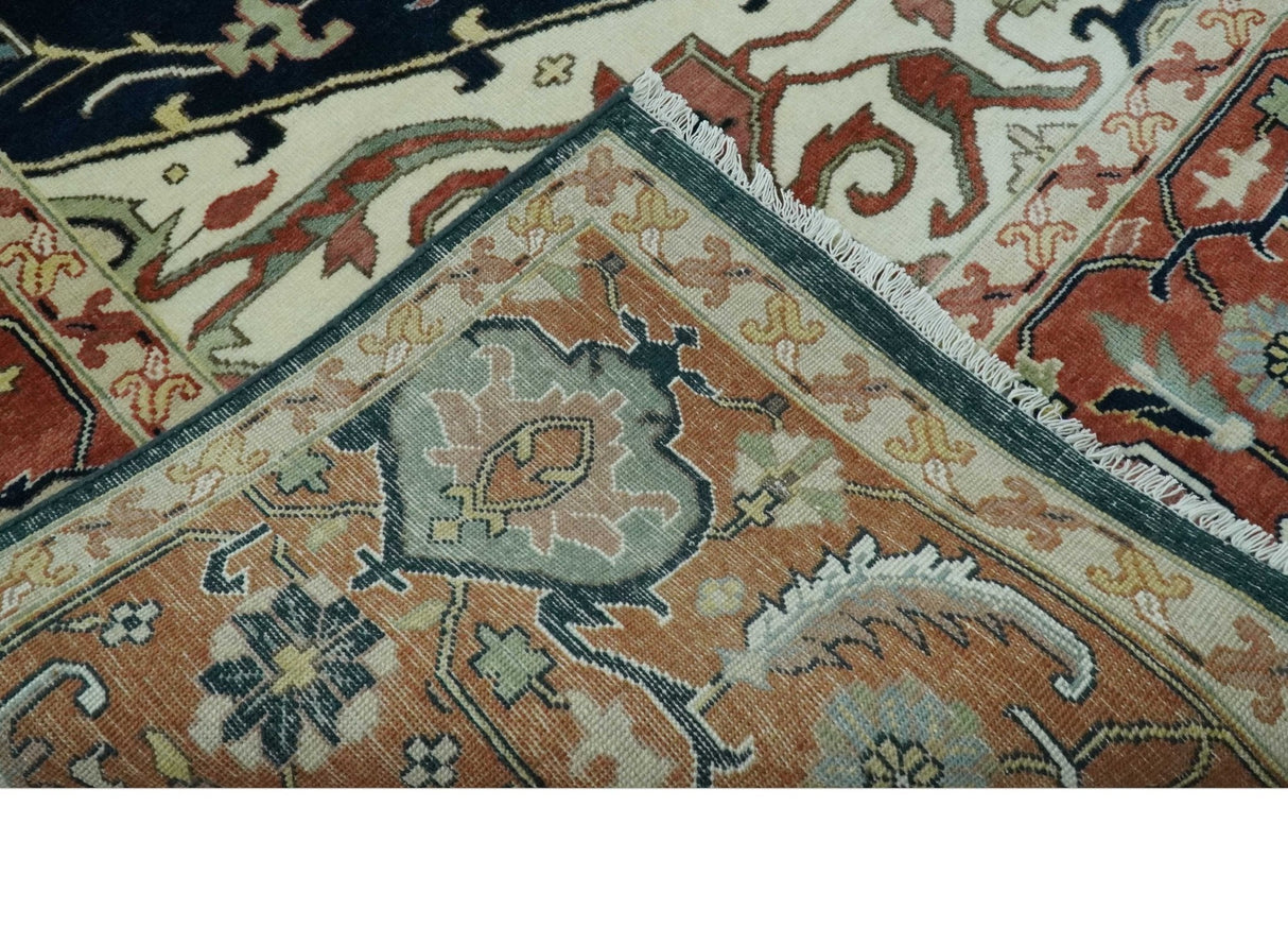 Traditional Heriz Blue, Beige and Rust Fine Hand Knotted 9x12 wool area rug