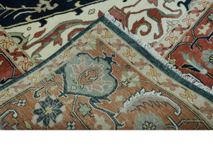 Traditional Heriz Blue, Beige and Rust Fine Hand Knotted 9x12 wool area rug