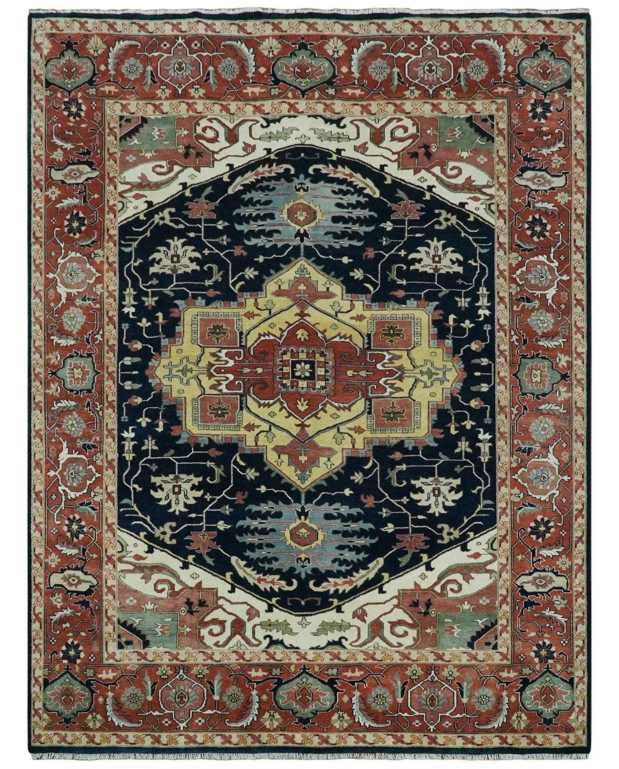 Traditional Heriz Blue, Beige and Rust Fine Hand Knotted 9x12 wool area rug