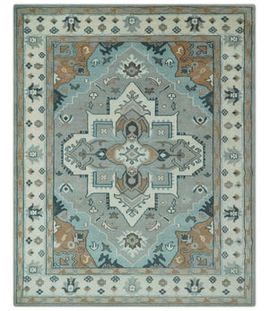 Traditional Heriz Gray and Ivory 7x9 and 8x10 Floral Hand Knotted wool Area Rug