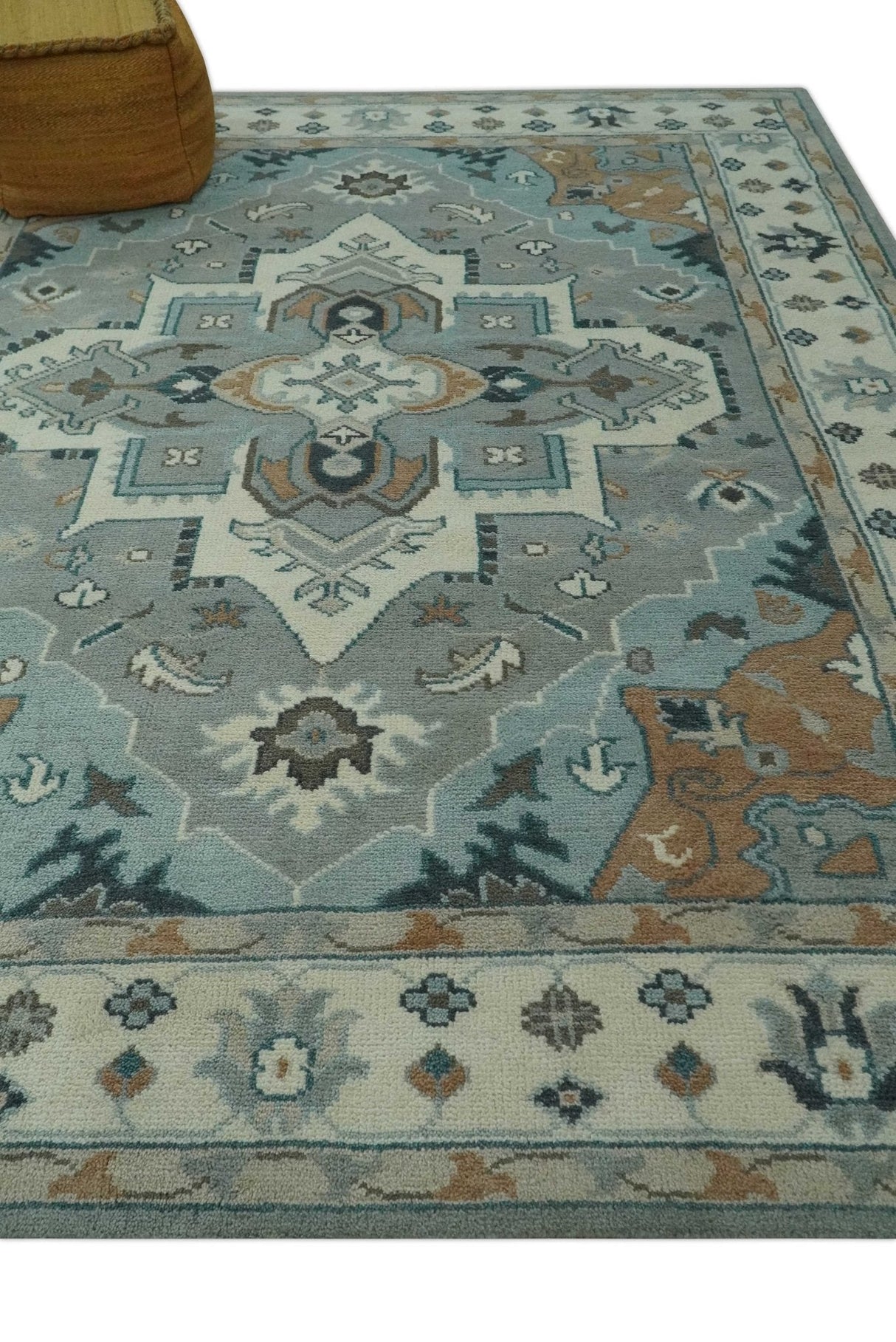 Traditional Heriz Gray and Ivory 7x9 and 8x10 Floral Hand Knotted wool Area Rug