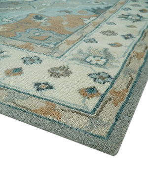 Traditional Heriz Gray and Ivory 7x9 and 8x10 Floral Hand Knotted wool Area Rug